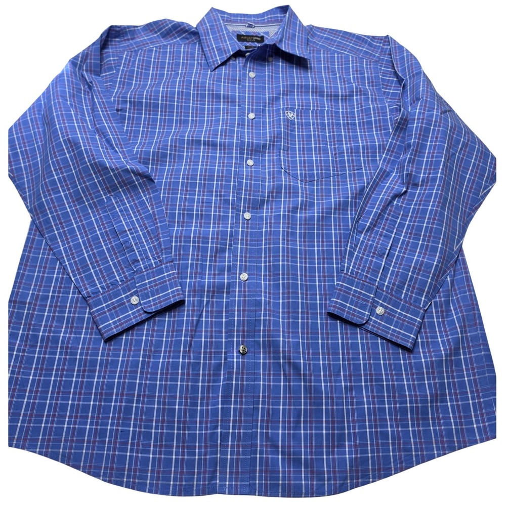 Ariat Pro Series Mens XL Blue Plaid Long Sleeve Button Down Western Shirt